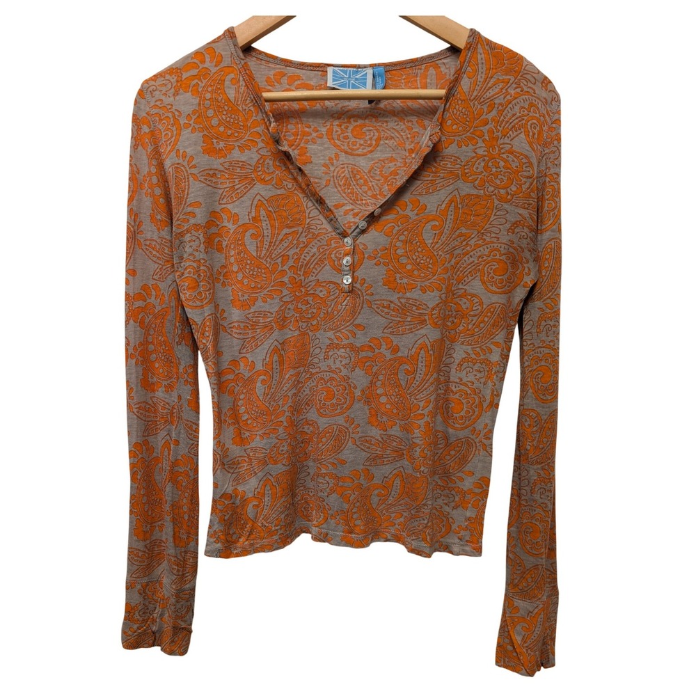 Survival Y2K Henley Top Paisley Long Sleeve Boho Casual Shirt Indie 90s Festival
